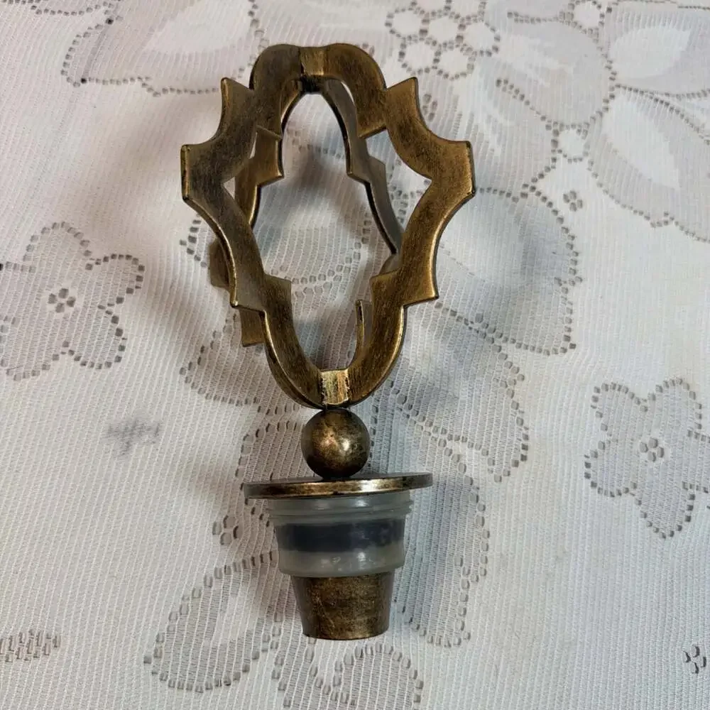 Sazerac Stitches Raw Brass Medallion Wine Bottle Stopper Barware Finial 7”/4”